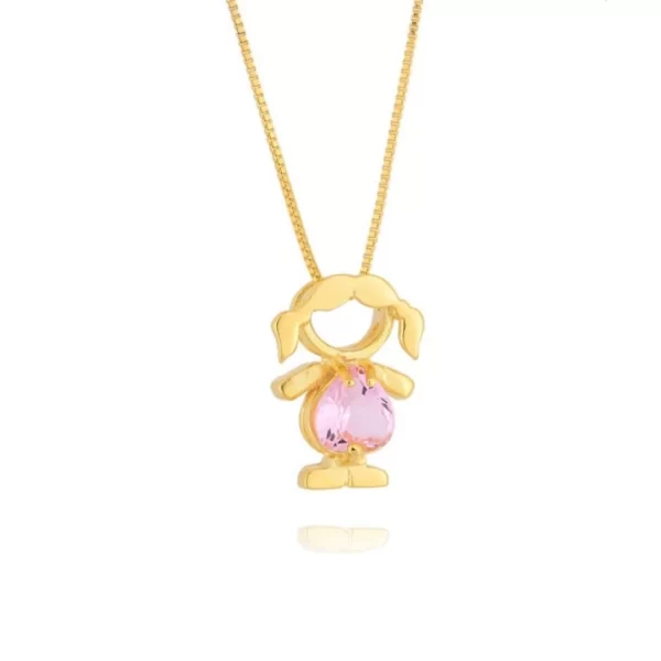 Colar filha com pedra Kunzita rosa