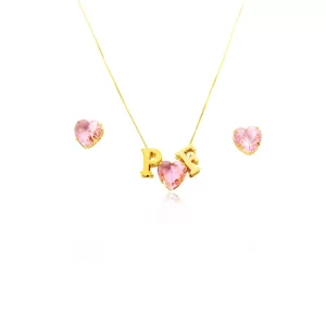 Conjunto de coração com letras banhado a ouro 18K