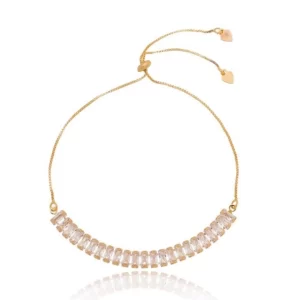 Pulseira gravatinha de zircônia incolor banhado a ouro 18k