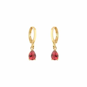 Brinco argola com gota vermelha