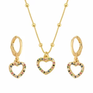 Conjunto Coração cravejado em zircônias coloridas