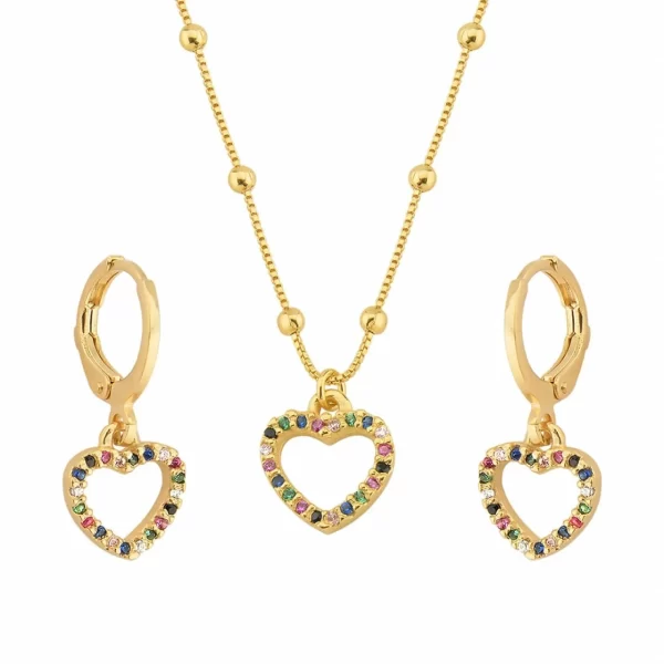 Conjunto Coração cravejado em zircônias coloridas