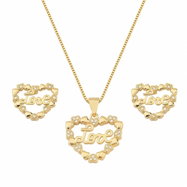 Conjunto Love cravejado em zircônia Banhado a ouro 18k