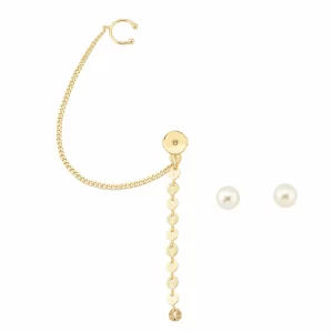 Brinco ear line pérola banhado a ouro 18k