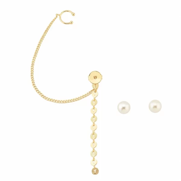 Brinco ear line pérola banhado a ouro 18k