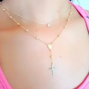 Colar terço com bolinha e cruz lisa