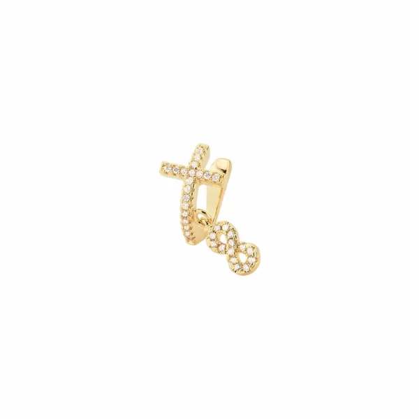 Piercing fake cruz e infinito banhado a ouro 18k