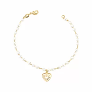 Pulseira pérolas com pingente de coração