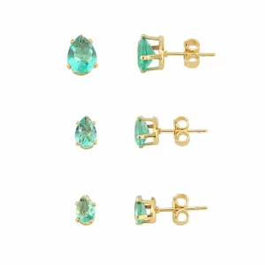 Brincos em trios em formato de gota com zircônia turmalina
