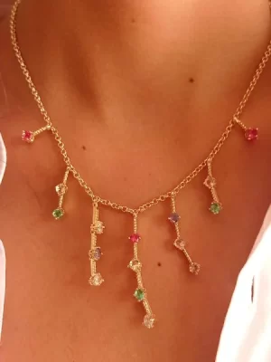 Colar com zircônias coloridas banhado a ouro 18k