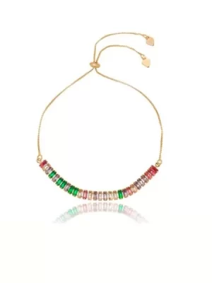 Pulseira gravatinha de zircônia colorida banhada a ouro 18k