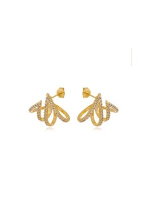 Brinco com design 4 fios cravejados em zircônias incolor banhado a ouro 18k