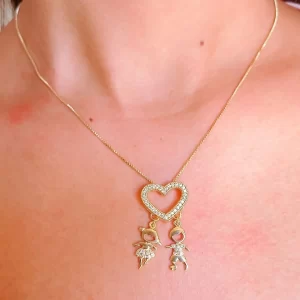 Colar casal de filhos cravejado em zircônias banhado a ouro 18k