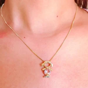 Colar filha com pedra Kunzita rosa