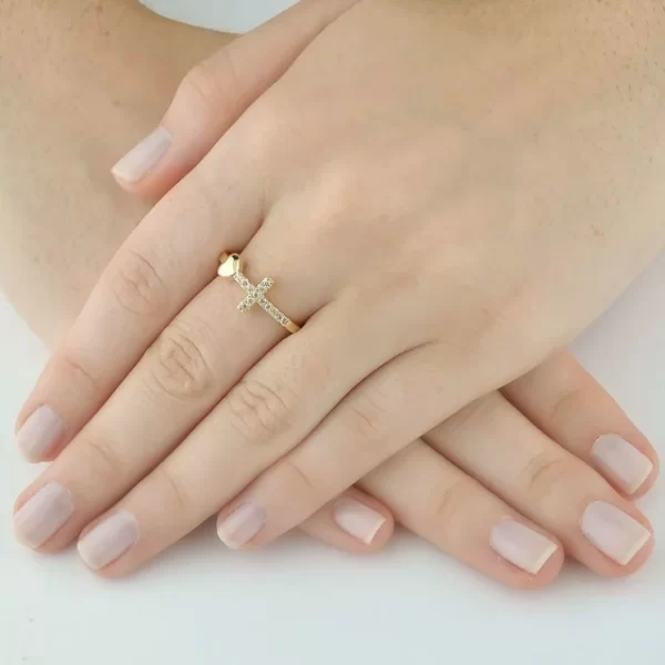 Anel cruz cravejada e coração liso banhado a ouro 18k - Image 4