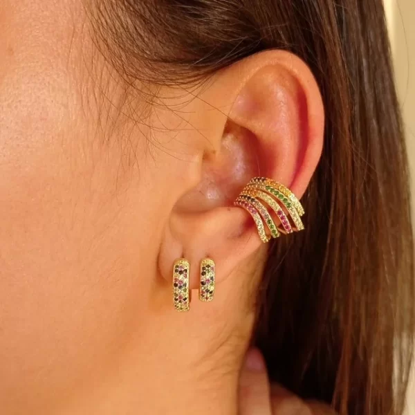 Piercing fake com design de 5 fios cravejados em zircônias coloridas - Image 2