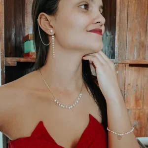 Brinco ear line pérola banhado a ouro 18k