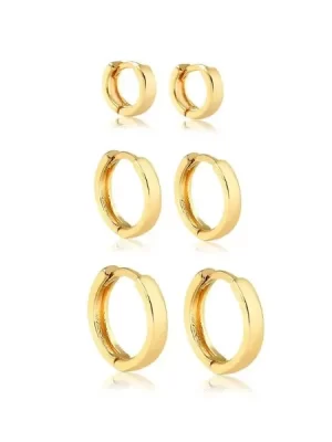 Trio de Brincos de Argolinhas Finas banhado a ouro 18k
