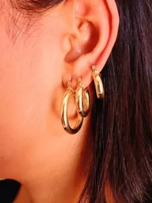 Brinco de Argola tubo G gancho italiano banhado a ouro 18k