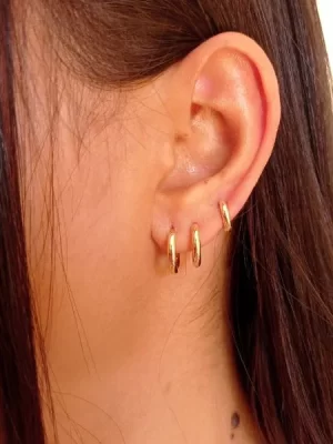 Trio de Brincos de Argolinhas Finas banhado a ouro 18k
