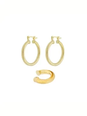 Mix Classic de Argola e Piercing fake banhado a ouro 18k