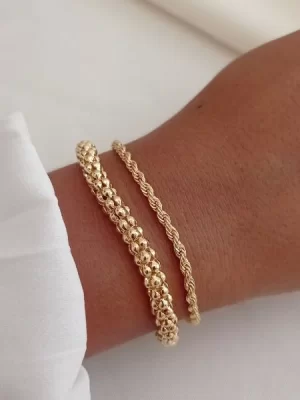 Pulseira Malha Pipoca Banhado a Ouro 18k