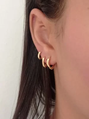 Trio de Brincos de Argolinha Lisa Oval Banhado a Ouro 18k