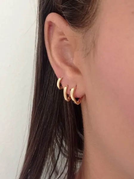 Trio de Brincos de Argolinha Lisa Oval Banhado a Ouro 18k