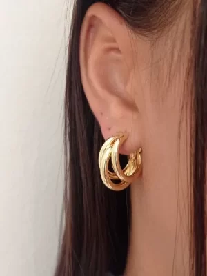 Brinco Argola Tripla Banhado a ouro 18k