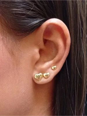 Trio de Brincos de Coração Liso Banhado a Ouro 18k