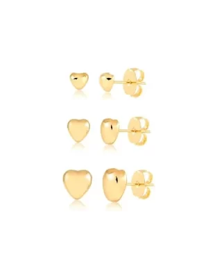 Trio de Brincos de Coração Liso Banhado a Ouro 18k