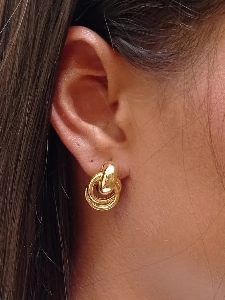 Brinco de Argola com Elos Redondo Liso Banhado a Ouro 18k