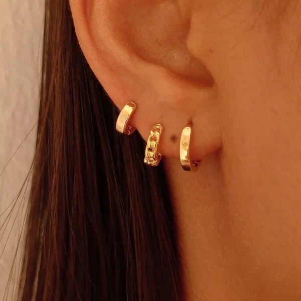 Trios de Brinco de Argolinhas Lisa e uma Grummet Banhado a ouro 18k - Image 2