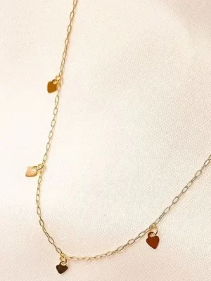 Gargantilha choker de corações pendurado banhado ouro 18k