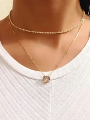Colar Ponto de Luz coração de zircônia Banhado a 18k