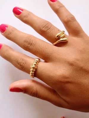 Anel Liso Três Gotas Banhados a Ouro 18k