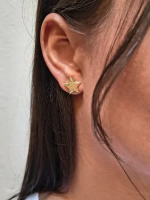 Brinco Estrela detalhada banhado a ouro 18k
