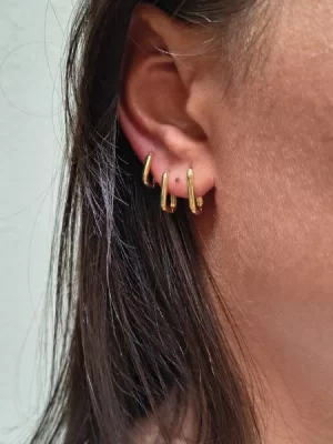 Brinco Trio Retangular Lisa Banhado a Ouro 18k