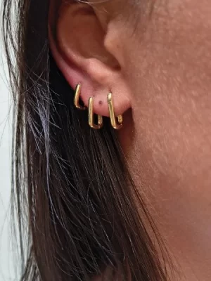 Brinco Trio Retangular Lisa Banhado a Ouro 18k