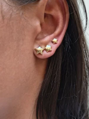 Brinco Trio de Estrelinha Banhado a Ouro 18k