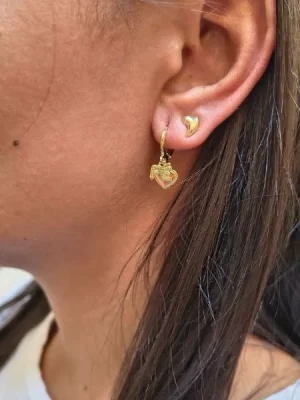 MIX DE ARGOLINHA FÉ E BRINCO DE CORAÇÃO BANHADO A OURO 18K