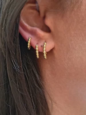 Trio de Argolas Designer de Bolinhas Banhada a Ouro 18k