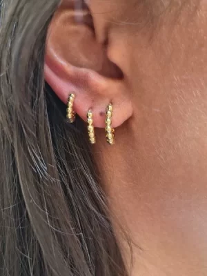 Trio de Argolas Designer de Bolinhas Banhada a Ouro 18k