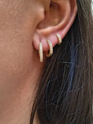 Trio de Argolas Cravejadas em Zircônias Banhado a Ouro 18k