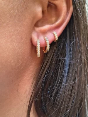 Trio de Argolas Cravejadas em Zircônias Banhado a Ouro 18k